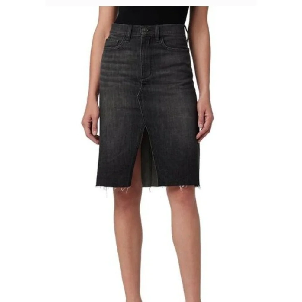 Joes Jeans Skirt Women‎ 28 Black Denim High Rise Nerine Raw Hem Front Slit